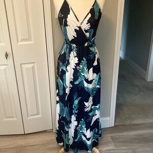 Elegant Navy and Teal Floral Maxi Dress